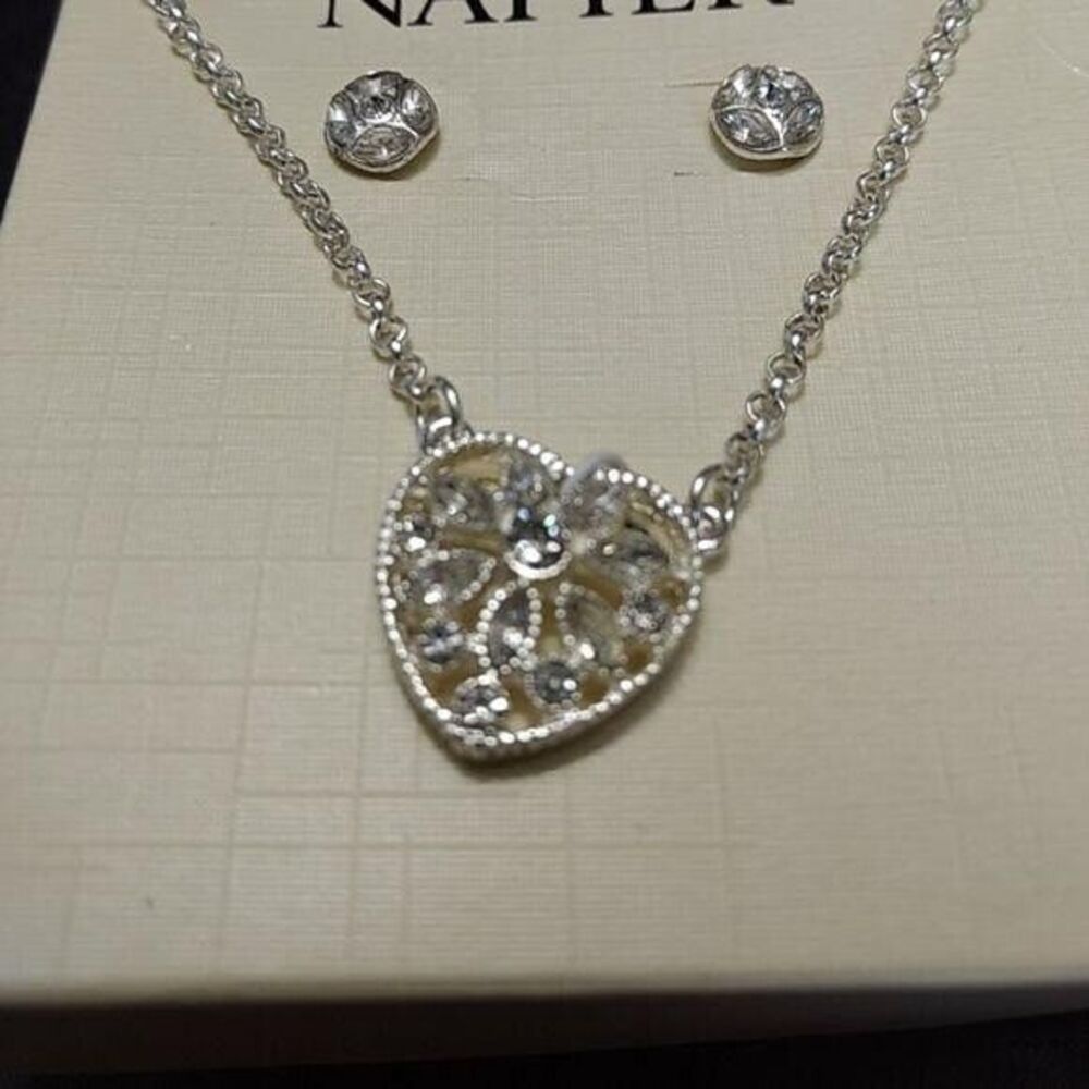Napier rhinestone necklace and earring set